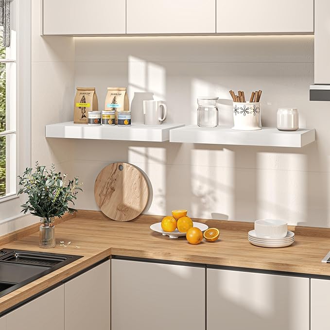 40Inch White Floating Shelves for Wall, 12 Inch Deep Shelves for Bedroom