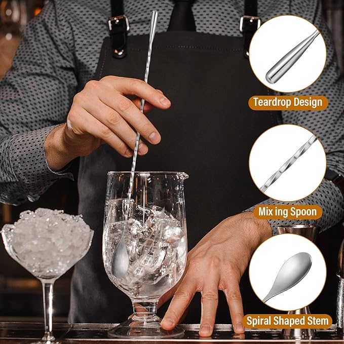 18 Pcs Bar Spoons Bulk, 12'' Long, Stainless Steel Mixing Spoons, Silver