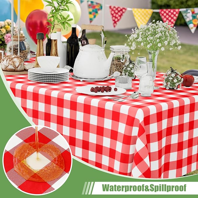 Smiry 3 Pack Red Gingham Disposable Tablecloths, 54" x 108" Rectangle Plastic Checkered Table Cloth, Waterproof Buffalo Plaid Table Covers for Picnic, Outdoor, Birthday, Party