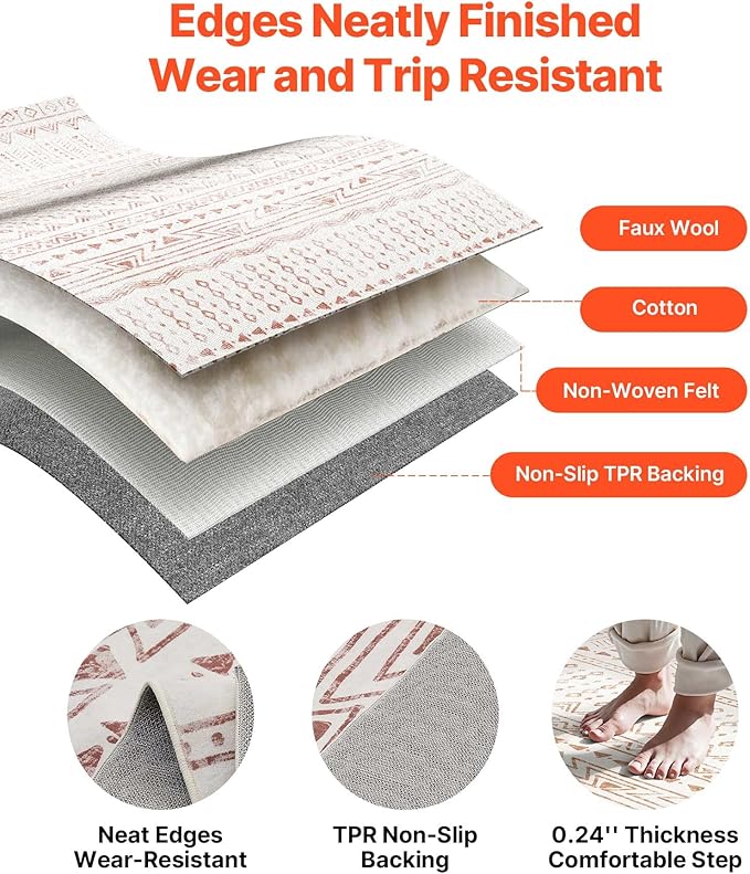 VEVOR 5 x 7 ft Area Rug Large Washable Rug Non-Slip and Tear-Resistant Soft Carpet Pet & Child Friendly Modern Area Rugs Indoor Mat for Bedroom Office Living Room Kids Room Entryway Beige