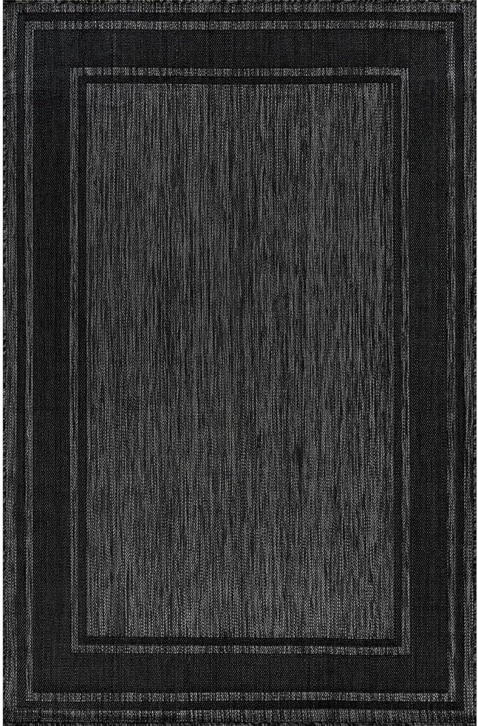 Beverly Rug Outdoor Rug 8x10 Modern Bordered Area Rugs for Indoor and Outdoor Patio Deck Porch Garden Waterproof Weather Sun Resistant Washable Outside Carpet (8 x 10 Black)