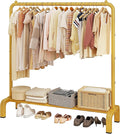 JIUYOTREE Metal 43.3 Inches Garment Rack with Bottom Shelf Clothing Rack for Hanging Clothes Coats Skirts Shirts Sweaters Gold