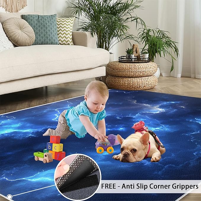 3x4 Lightning Rugs for Entryway - Natural Weather Kids Bedroom Rug, Thunderstorm Lightning Mudroom Rug Soft for Coffee Shop Living Room Under Table Game Room