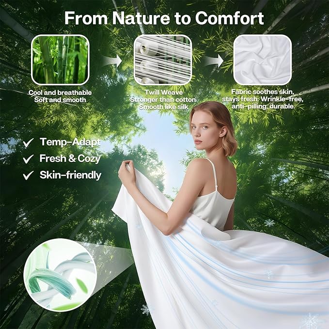 MR&HM King Fitted Sheet Only, Ultra-Soft Rayon Derived from Bamboo & Polyester Blend, Silky & Breathable, 15" Deep Pocket with Elastic Straps, Cooling Fitted Sheet for Hot Sleepers, White