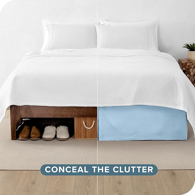 Bare Home King Bed Skirt - 15-Inch Tailored Drop Easy Fit - Bed Skirt Beds - Center & Corner Pleats (King, Light Blue)