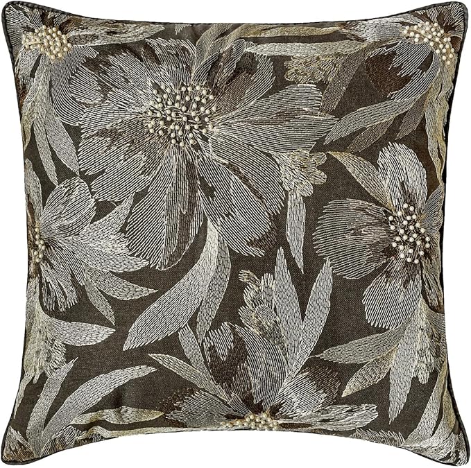 The HomeCentric King/Queen/Twin Grey Decorative Bed Runner Queen 74"x18" Bed Runner Without Pillow Cover, Embroidery, Floral, Pearl Bed Scarf on Jacquard Fabric - Liana