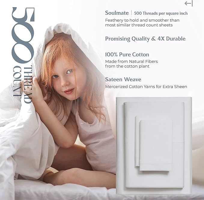 Mayfair Linen 100% Cotton Bed Sheets Full Sheet Set - 500 Thread Count Sheets Full Size 4 PC Set (Silver), Soft, Cooling, Hotel-Quality 16" Deep Pocket Sateen Cotton Bedsheet for Hot Sleepers