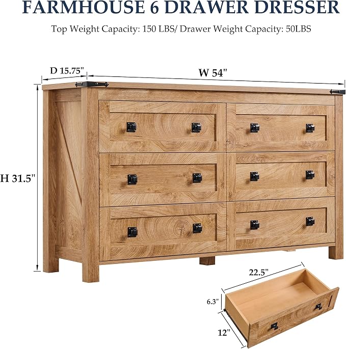 T4TREAM Farmhouse 6 Drawers Dresser