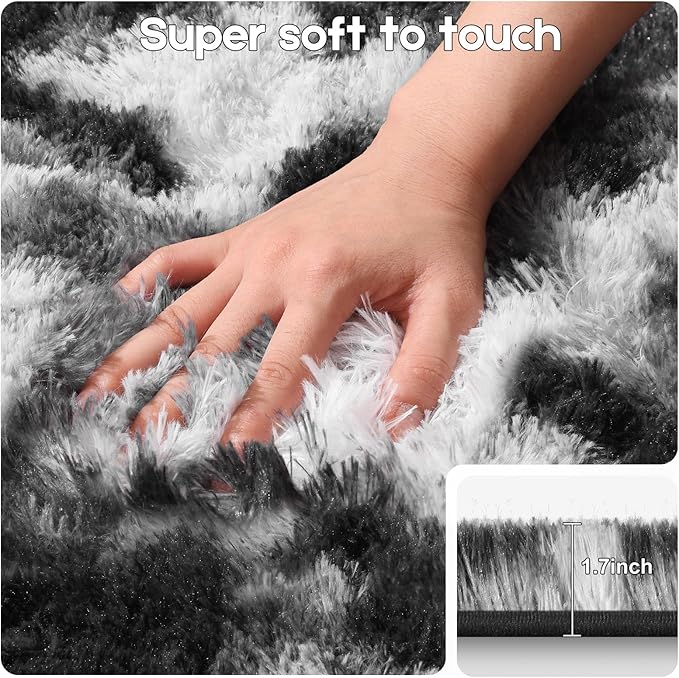 5x7 Area Rugs for Living Room, Fluffy Large Rugs for Bedroom, Soft Shag Fuzzy Non-Slip Carpet for Kids Boys and Girls Nursery Room Dorm Indoor Home Decor (Black and White, 5ft x 7ft)