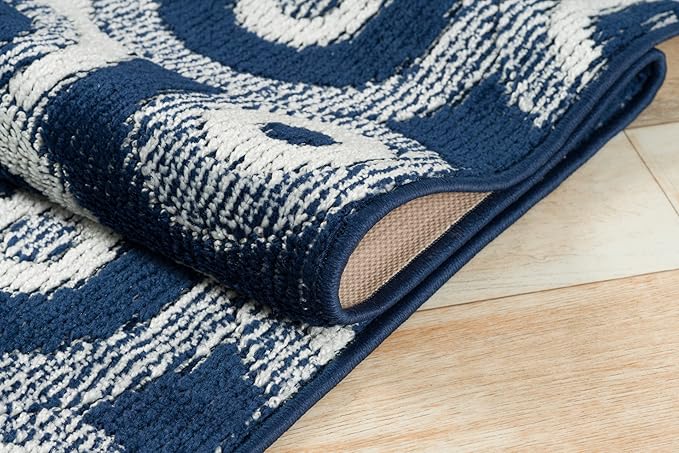 27 ft Extra Long Blue Hallway Runner Rug | Non-Slip & Machine Washable | Custom Cut to Size 2'3" x 27' (Runner) | REMNAZ