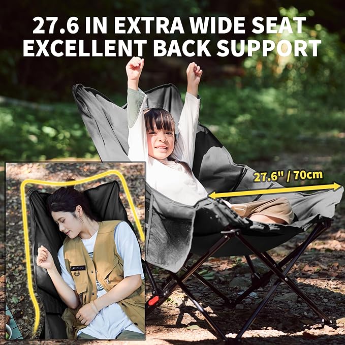 Naturehike Seastar Padded Camping Chair, Oversized 2-Position Adjustable Folding Chair, Portable Camp Chair with Side Pocket & Carry Bag