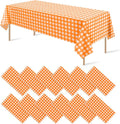 12 Pack Orange Plastic Checkered Tablecloth, Premium Decorative Disposable Orange Gingham Plaid Table Cloths for Parties, Rectangle Party Table Cover for Fall Thanksgiving Picnic Birthday, 54x108 Inch