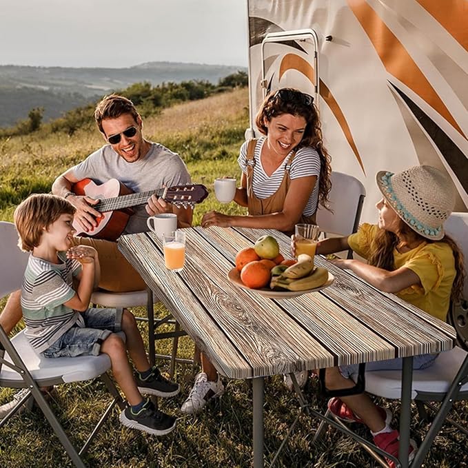 Picnic Table Cover with Bench Covers Camping Essentials Farmhouse Waterproof Windproof Wood Grain Camping Tablecloth Fitted Tablecloth Cover with Elastic Edge for Indoor & Outdoor 3 PCS 30x96 Inch
