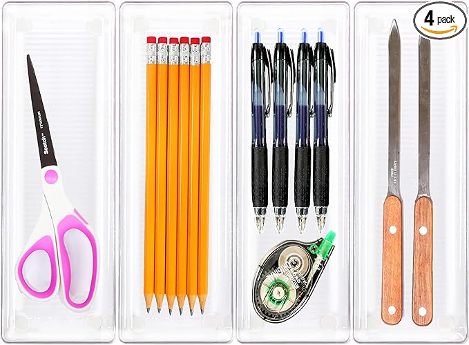 Simple Houseware Clear Drawer Organizer for Office Bin Desk Storage, 3.25"x 9.5", 4 Packs