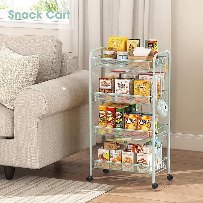 TOOLF 4-Tier Rolling Cart, Metal Utility Cart