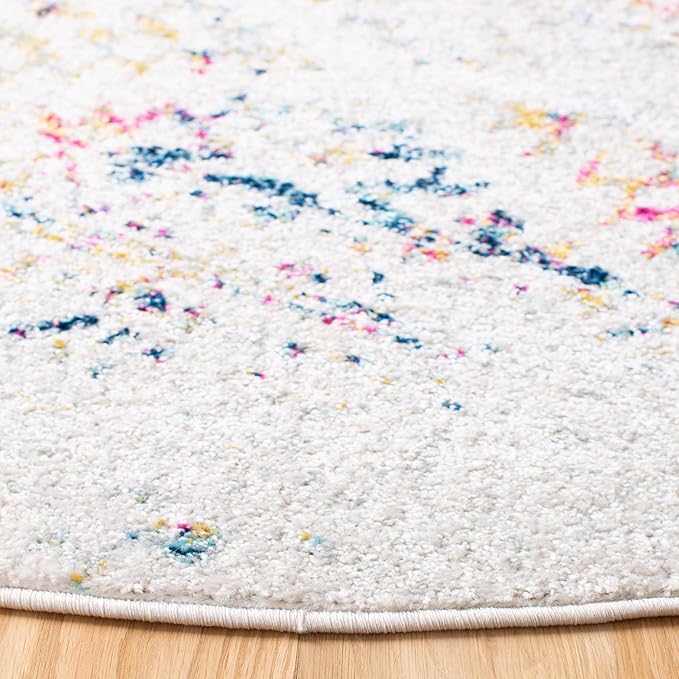 SAFAVIEH Tulum Collection Area Rug - 9' Round, Ivory & Blue, Moroccan Boho Tribal Design, Non-Shedding & Easy to Clean, Ideal for Living Room, Bedroom, Dining Space (TUL272C)