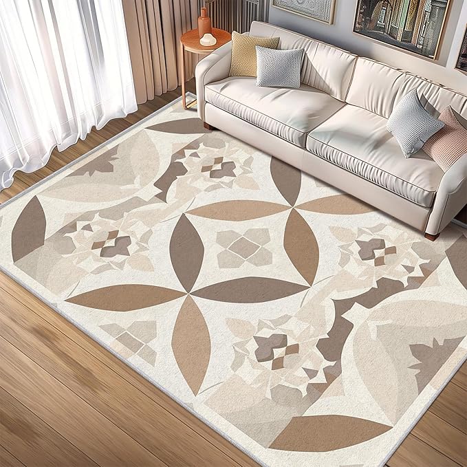 Geometric Rug, Washable 6x8 Rug for Living Room, Modern Abstract Patterned Indoor Carpet, Geometric Decor for Home, Bedroom, Soft Non Slip Thin Design FER90