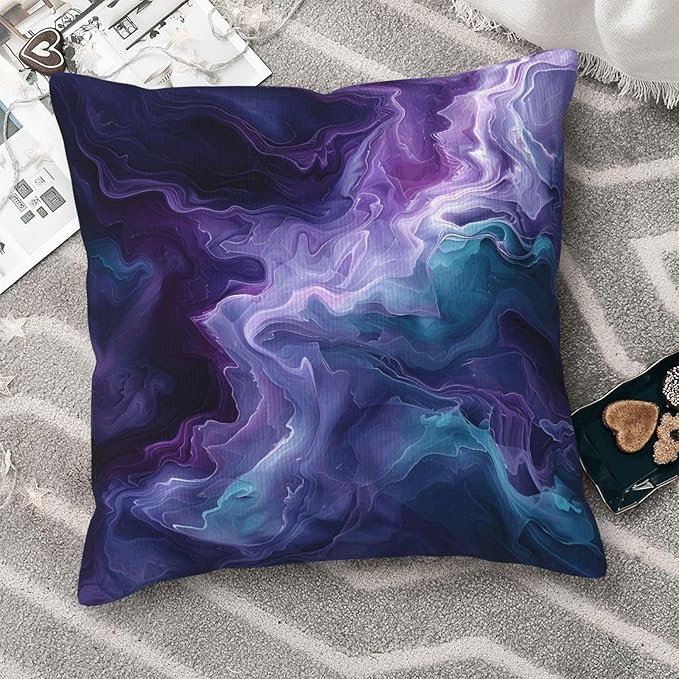 Purple Teal Turquoise Galaxy Nebulous 18x18 inches Throw Pillow Covers Cozy Square Pillowcases Home Decor for Bed Couch Sofa Office Living Room Cushion Covers