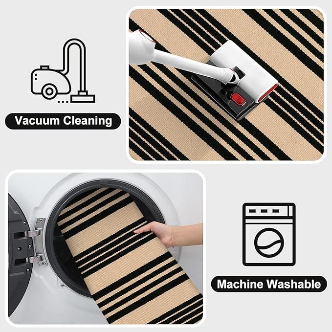 OJIA Front Door Mat Outdoor 24''x35'' Washable Front Door Rug Black and Tan Entry Rug Indoor Outdoor Rugs Doormat Cotton Woven Striped Small Area Rugs for Porch/Bathroom/Farmhouse/Home Entrance