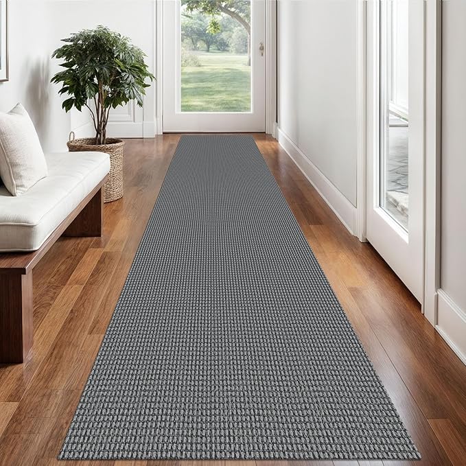 Braided Runner Rug 2x12 Ft Washable Runners for Hallways Non Slip Rubber Backed Kitchen Runners Cotton Extra Long Entryway Runner Indoor, Woven Carpet for Hall Entryway, Dark Grey/Grey