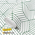 Green Geometric line Pattern Shelf Liners, Non-Adhesive and Anti-Slip Thickened Drawer Liners, Easy to Clean, Kitchen cabinets, toolboxes, refrigerators, Including Tools. 17×236.22 inches.