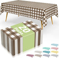 Smiry 20 Packs Gingham Disposable Table Cloth, 54 x 108 Inch Waterproof Plastic Tablecloth, Rectangle Brown and White Checkered Table Covers for Picnic, Birthday, Party