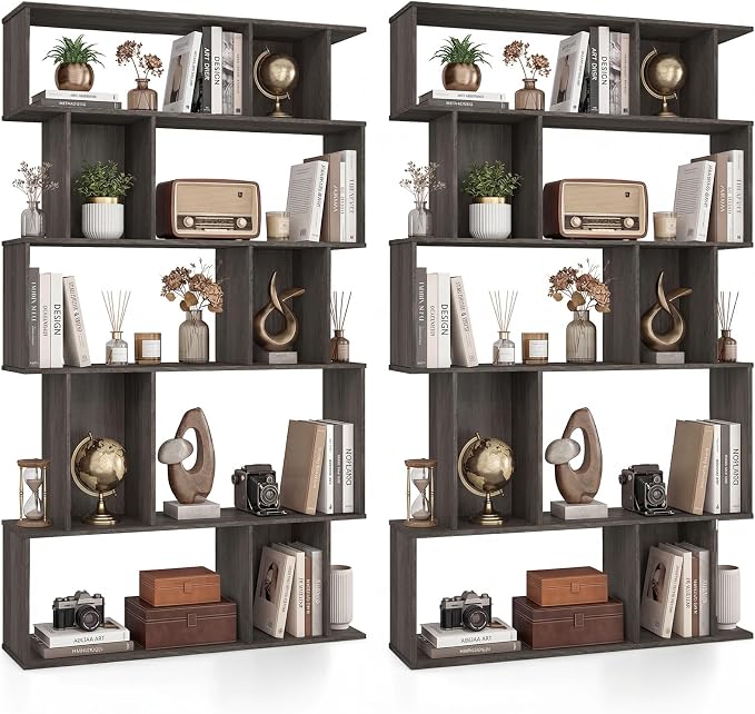 Giantex 5-Tier Bookshelves Set of 2, 10-Cube Geometric Bookcase