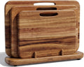 SMIRLY Wooden Cutting Boards for Kitchen, Double-Sided Cutting Board with Handle, Heavy Duty Solid Acacia Wood Cutting Board Set with Stand, 3 Pcs Cutting Boards Non Toxic for Meat Vegetable Fruit