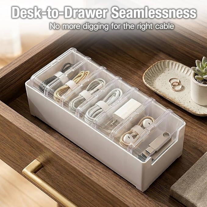 2 PCS Cable Organizer Box with 7 Standalone Cable Management Box, Charger Cord Organizer for Home/Office Desk Accessories Storage Stationery Supplies & Accessories（Clear）