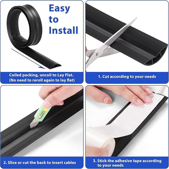 Floor Cord Cover 6ft, White Oak Wood Wire Hider Hide Extension Cords, Floor Cable Management Cover, PVC Cable Protector Cord Cavity W0.6in x H0.32in