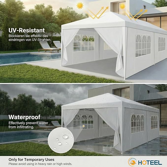 HOTEEL 10x20FT Party Tent Outdoor Canopy Tents for Parties with 6 Removable Sidewalls & 2 Doors, Carpas para Fiestas Waterproof for Gazebo Large Backyard Shelter Patio Wedding Events Tent BBQ White