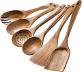 HSM Wooden Spoons for Cooking – 6-Piece Wooden Utensil Set, Non-Stick Safe, Easy-to-Clean Natural Acacia Wood Kitchen Utensils, Ideal for Cooking, Stirring, and Serving at Home