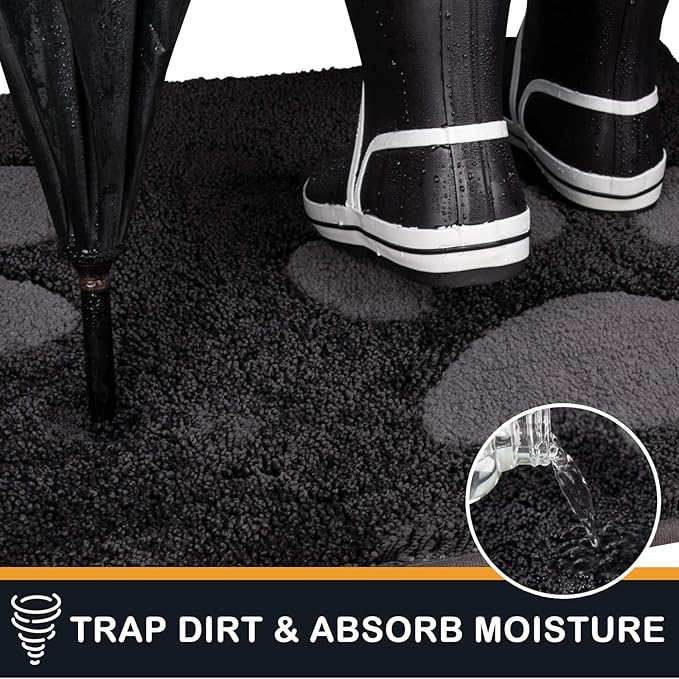 PURRUGS Dirt Trapping Door Mat 32" x 70", Non-Skid/Slip Machine Washable Microfiber Entryway Rug, Dog Doormat, Super Absorbent Welcome Mat for Muddy Wet Shoes and Paws, Charcoal