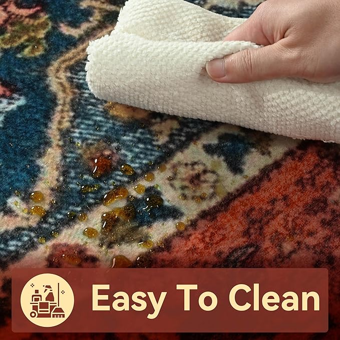 YJ.GWL Area Rug 2x3 Floral Vintage Rugs, Indoor Entrance Door Mat Small Washable Rugs, Non Slip Carpet for Living Room Entryway Kitchen, Orange-Red