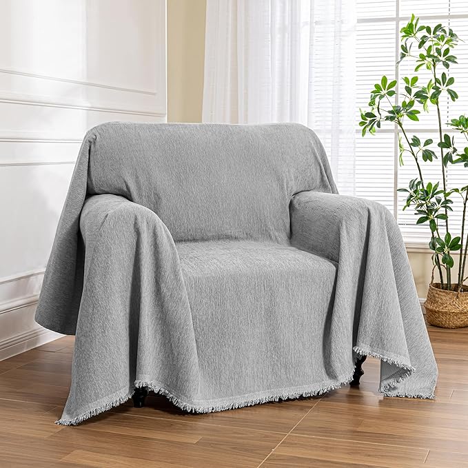MEETSKY Grey Chair Couch Covers Sofa Cover Washable for Chair Recliner, Chenille Couch Cover for Dogs, Oversized Armchair Cushion, 71" X 91"