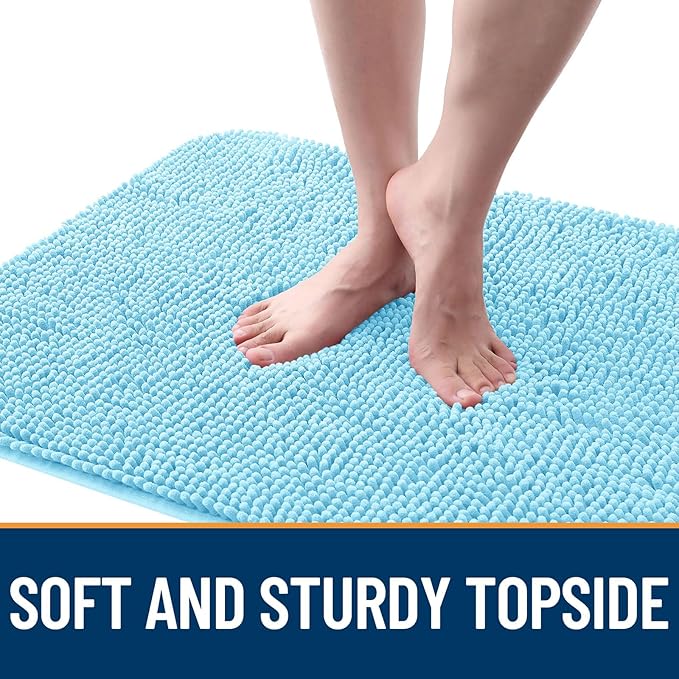 OLANLY Dog Door Mat for Muddy Paws 47x24, Absorbs Moisture and Dirt, Absorbent Non-Slip Washable Doormat, Quick Dry Chenille Mud Mat for Dogs, Entry Indoor Entryway Carpet for Inside Floor, Blue