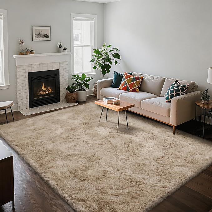 Fluffy Rug Shaggy Area Rug, Beige 5x8 Area Rugs for Bedroom, Small Bedside Rug, Soft Fluffy Shaggy Entryway Throw Rugs for Living Room Bedroom Kids Room Home Decor