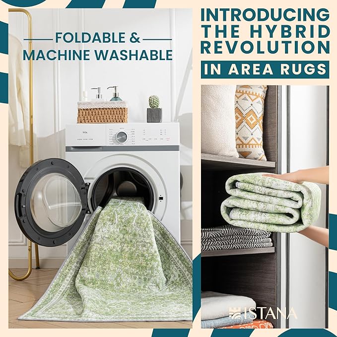Istana 3x5 Area Rug - Light Green Modern Rugs for Living Room 3x5 - Foldable Rugs for Bedroom/Living Room Rug - Stain Resistant Washable Rug - Eco-Friendly Small Area Rugs