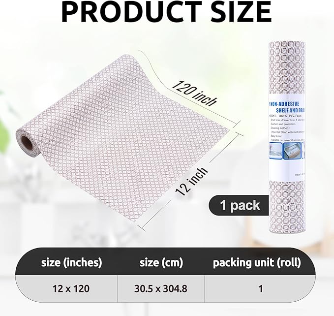 RAY STAR 12X120 Inch Shelf Liner for Kitchen Cabinets, Non-Adhesive Cabinet Liner Washable, PVC Drawer Liner for Dresser Non-Slip Bathroom (Circle)(1 Roll)