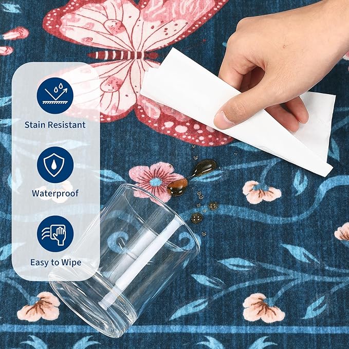 GarveeHome 2x3 Floral Area Rug Non Slip Entryway Mat Low Pile Stain Resistant Butterfly Kitchen Rugs Soft Small Throw Carpet for Dining Room Bedroom Washable Bow Rugs for Living Room Bathroom, 2x3