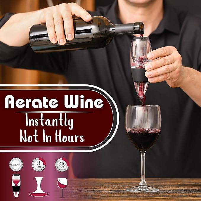 AMERICANISTA Red Wine Aerator- Wine Pourer- Decanter- Premium Wine Aerator with Stand - Decanter Aerating Spout with Filter for any type of Bottle or Glass- Oxygenator Accessory for Wine