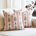 Amor Virisso Floral Throw Pillow Covers 24x24 Set of 2 Block Print Pillow Covers Neutral Floral Striped Farmhouse Decorative Pillow Covers for Sofa Couch Bed, Red