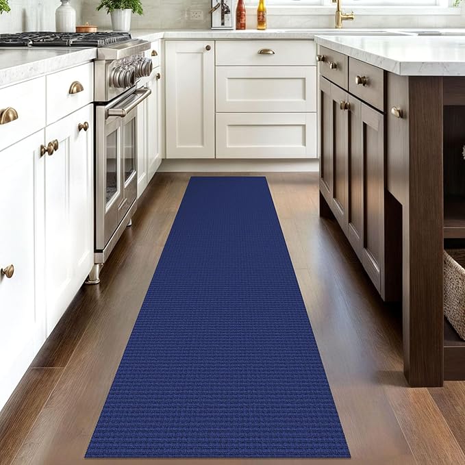IOHOUZE Washable Runner Rug 2x8 Non Slip Hallway Runner Entryway Runner Indoor, Kitchen Rugs Woven Cotton Floor Carpet for Kitchen Hall Entrance Bedroom, Royal Blue/Navy