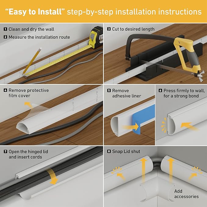 D-Line Half Round Cord Hider, Patented Cable Cover, Hide TV Wall Mount Wires, Raceway for Cords, Decorative Wire Covers, Paintable, Adhesive Cable Concealer, 2X 0.78in W x 0.39in H x 39in L, Beige