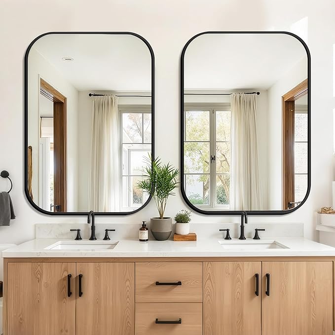 FICTOR Bathroom Vanity Mirror for Wall, 2 Pack 28" x 40" Rectangle Bathroom Mirror for Over Sink, Metal Framed, Hangs Horizontally or Vertically(Black)
