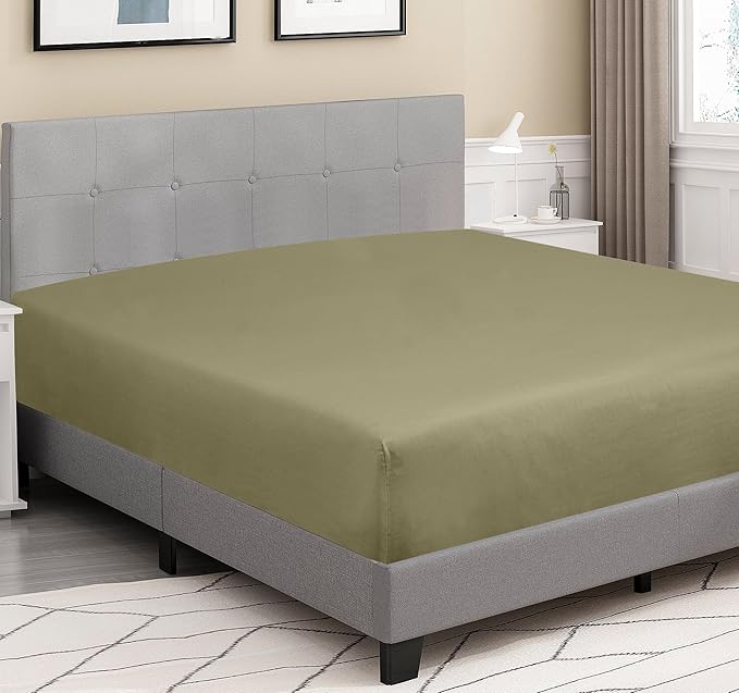 ROYALE LINENS 300 Thread Count 100% Long Staple Combed Cotton Fitted Sheet Full - Super Soft Deep Pocket Bottom Sheet - Fitted Sheets Only - Elastic Sheets (Full, Sage Green)