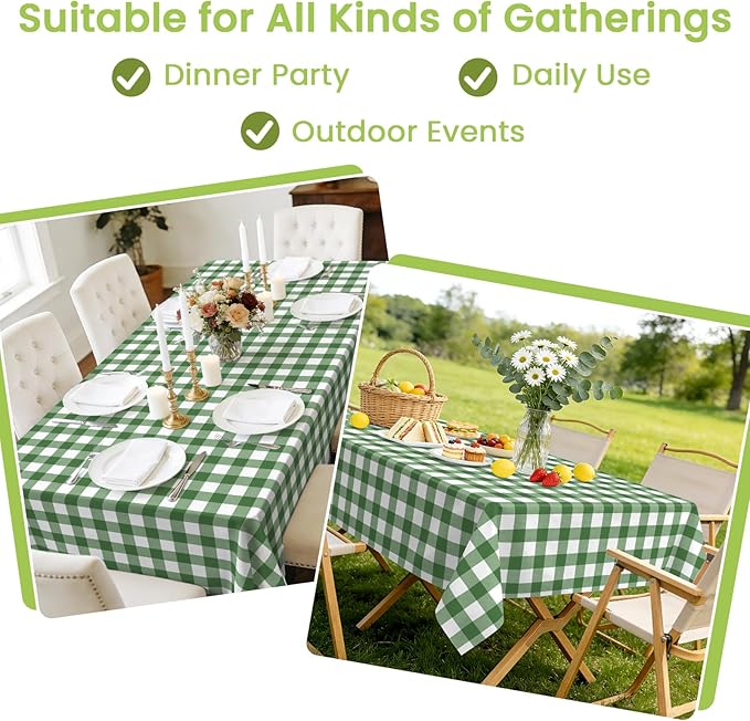 Mulbozy Sage Green Gingham Tablecloth 4 Pack, 54 x 108 Inch Plastic Table Cloth Disposable, Sage Green and White Checkered Table Cover for Party Supplies