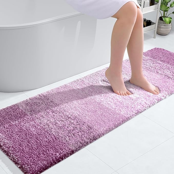 OLANLY Bathroom Runner Rugs 59x17, Extra Soft Absorbent Microfiber Bath Rugs, Rubber Backing, Quick Dry, Washable Bath Mats for Bathroom Floor, Tub and Shower, Home Decor Accessories, Pinkish-Purple