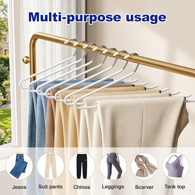 30 Pack Open Ended Metal Pant Hangers, Space Saving Non Slip Clothes Hangers for Pants Jeans Suit Trousers, Heavy Duty Closet Organizer Storage Rack for Men Women（Stainless Steel）