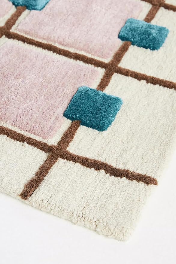 Greer Wool Area Rug - Chic Hand-Tufted Mauve, Blue, and Beige Design for Stylish Home Decor (3x5 Ft)